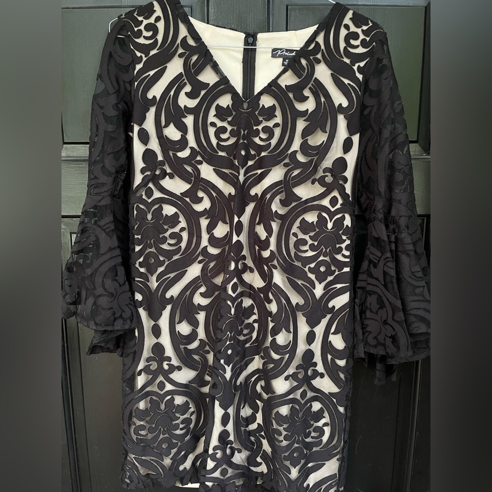 Black and nude illusion dress. Long sleeve, size M.